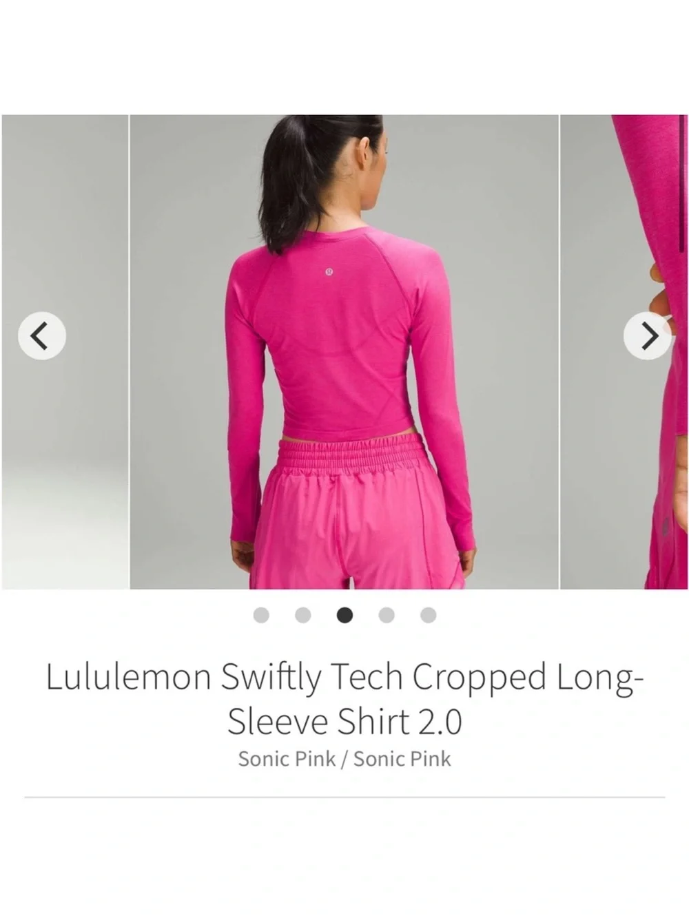 Lululemon Swiftly Tech cropped Long Sleeve Shirt 2.0 Sonic Pink Sz 6